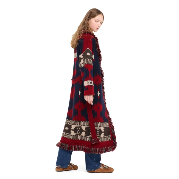 Alanui Icon Jacquard Coat in Charcoal and Russet Red