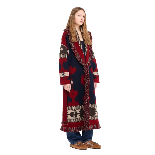 Alanui Icon Jacquard Coat in Charcoal and Russet Red