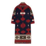 Alanui Icon Jacquard Coat in Charcoal and Russet Red | Coats | Coveti