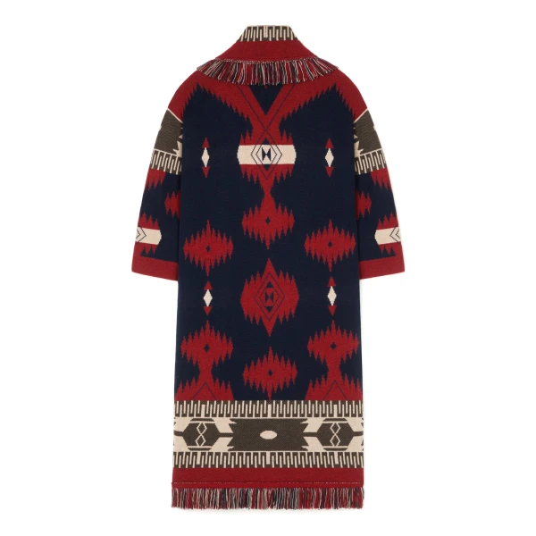 Alanui Icon Jacquard Coat in Charcoal and Russet Red | Coats | Coveti