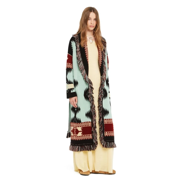 Alanui Icon Jacquard Coat in Wave and Sandal Wood
