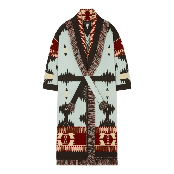 Alanui Icon Jacquard Coat in Wave and Sandal Wood