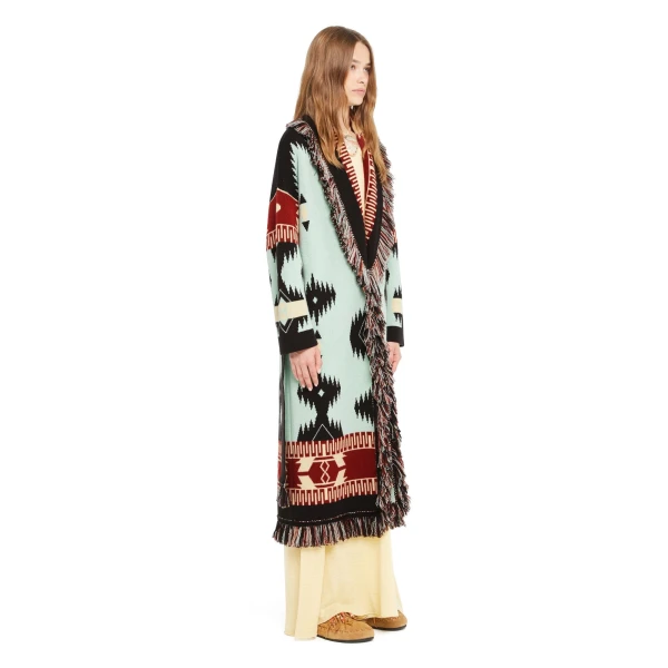 Alanui Icon Jacquard Coat in Wave and Sandal Wood