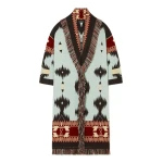 Alanui Icon Jacquard Coat in Wave and Sandal Wood | Coats | Coveti