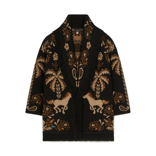 Alanui Island Roots Foulard Cardigan in Black and Camel