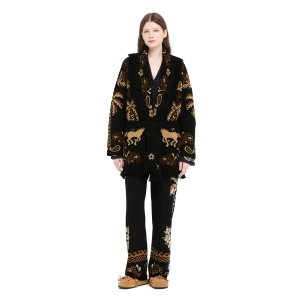 Alanui Island Roots Foulard Cardigan in Black and Camel