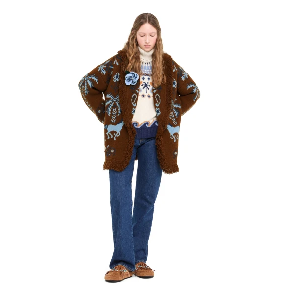 Alanui Island Roots Foulard Cardigan in Tabacco and Onda