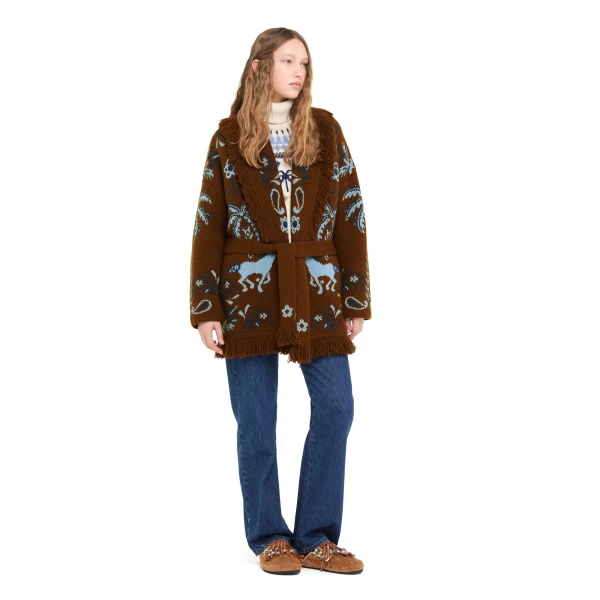 Alanui Island Roots Foulard Cardigan in Tabacco and Onda