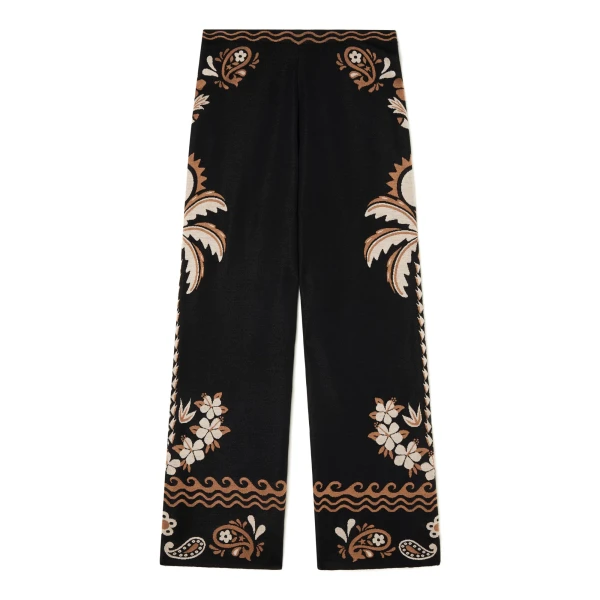 Alanui Island Roots Foulard Pants in Black and Camel