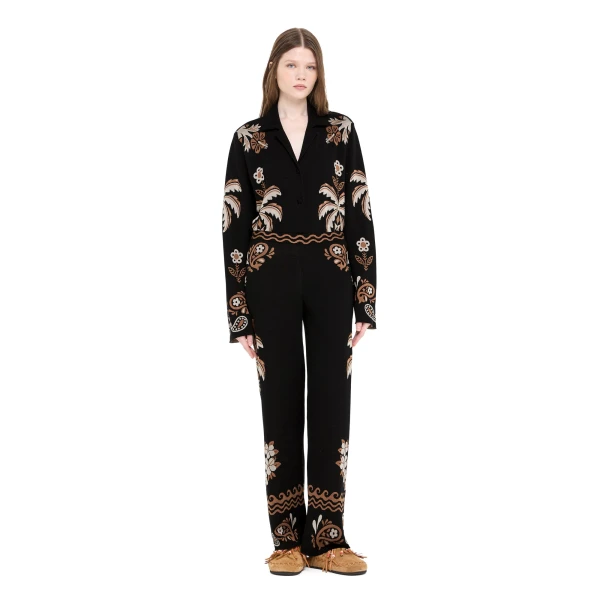 Alanui Island Roots Foulard Pants in Black and Camel