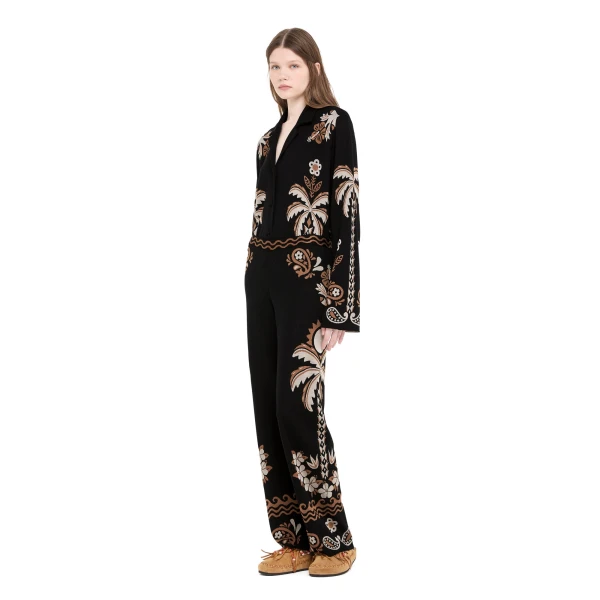 Alanui Island Roots Foulard Pants in Black and Camel
