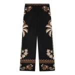 Alanui Island Roots Foulard Pants in Black and Camel | Wide leg pants | Coveti