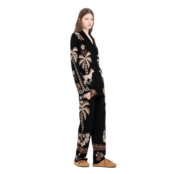Alanui Island Roots Foulard Shirt in Black and Camel