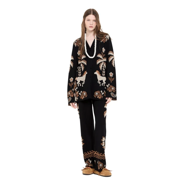 Alanui Island Roots Foulard Shirt in Black and Camel