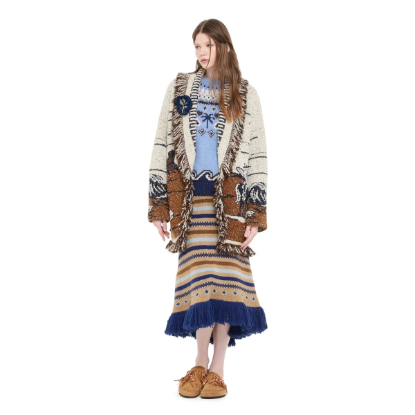Alanui Riding The Waves Cardigan in Canvas and Tabacco