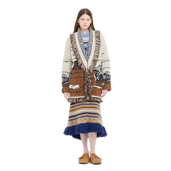 Alanui Riding The Waves Cardigan in Canvas and Tabacco