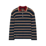Alanui Rugby Club Double Collar Polo in Midnight Blue Multicolour | Long Sleeve | Coveti