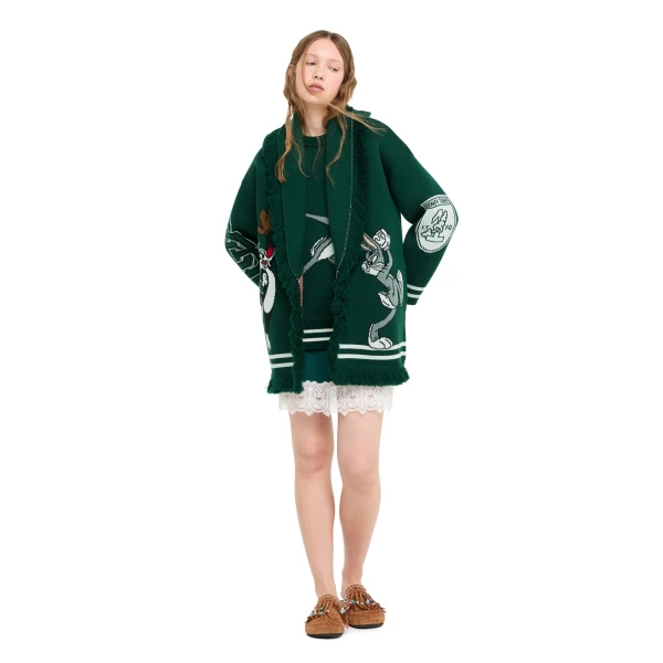 Alanui Sporty Bugs Bunny & Sylvester Cardigan in Evergreen Multicolour