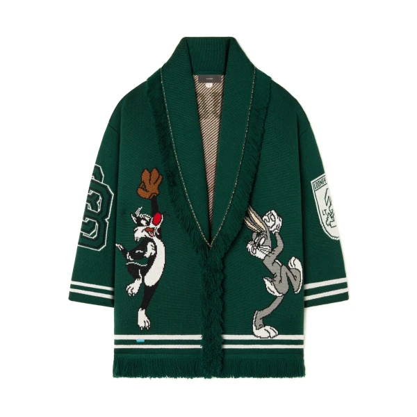 Alanui Sporty Bugs Bunny & Sylvester Cardigan in Evergreen Multicolour