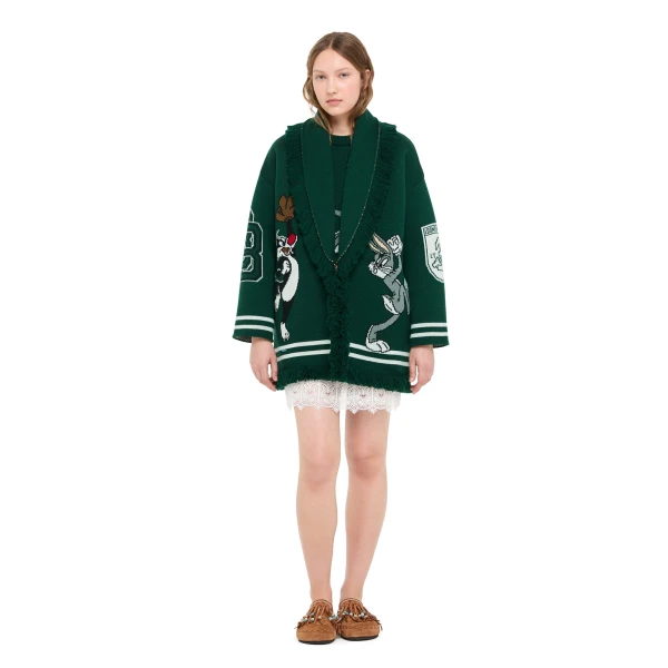 Alanui Sporty Bugs Bunny & Sylvester Cardigan in Evergreen Multicolour