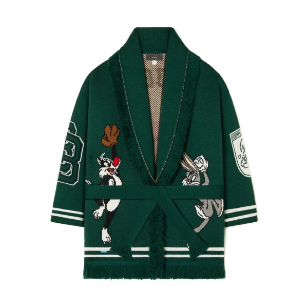 Alanui Sporty Bugs Bunny & Sylvester Cardigan in Evergreen Multicolour