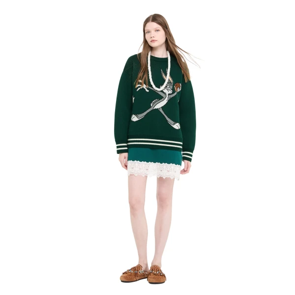 Alanui Sporty Bugs Bunny & Sylvester Sweater in Evergreen Multicolour