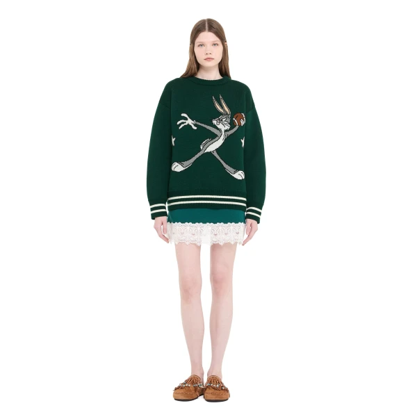 Alanui Sporty Bugs Bunny & Sylvester Sweater in Evergreen Multicolour