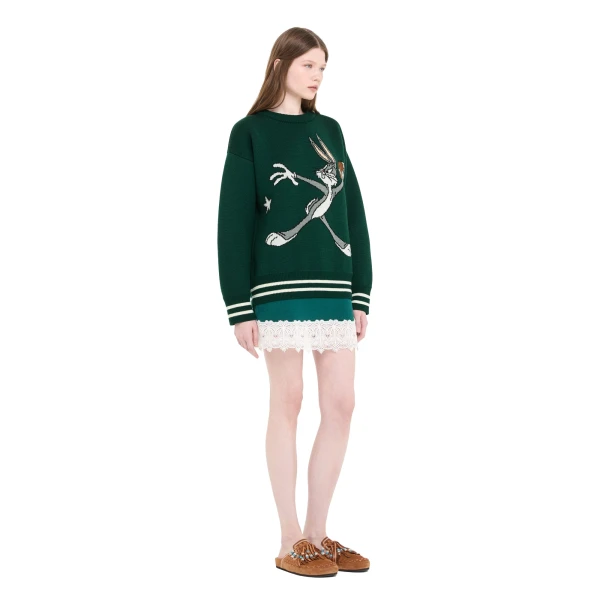 Alanui Sporty Bugs Bunny & Sylvester Sweater in Evergreen Multicolour
