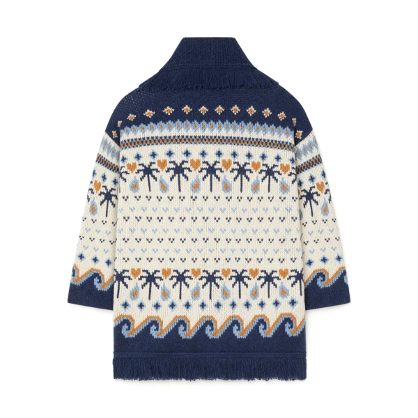 Alanui Sweet Winter Cardigan in Chalk and Midnight Blue