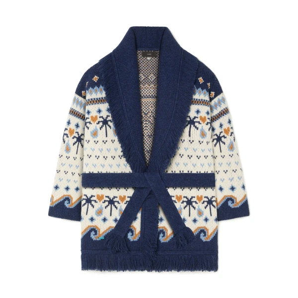 Alanui Sweet Winter Cardigan in Chalk and Midnight Blue