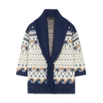 Alanui Sweet Winter Cardigan in Chalk and Midnight Blue | Cardigan | Coveti