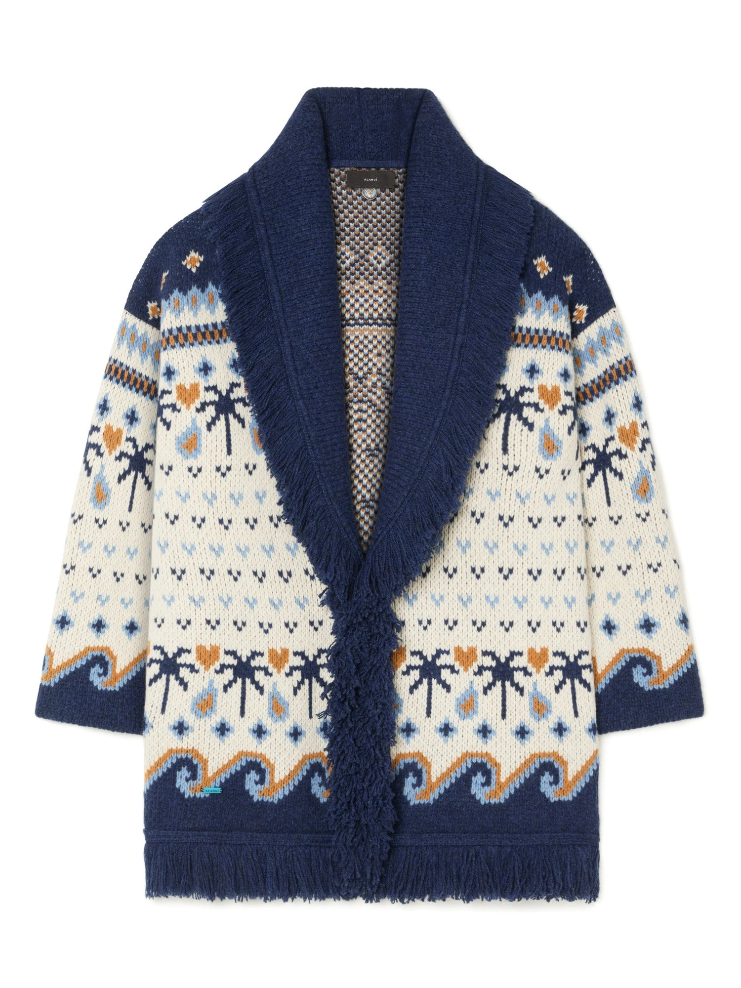 Alanui Sweet Winter Cardigan in Chalk and Midnight Blue Alanui Sweet Winter Cardigan in Chalk and Midnight Blue | Cardigan | Coveti
