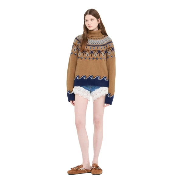 Alanui Sweet Winter Turtleneck in Camel Multicolour