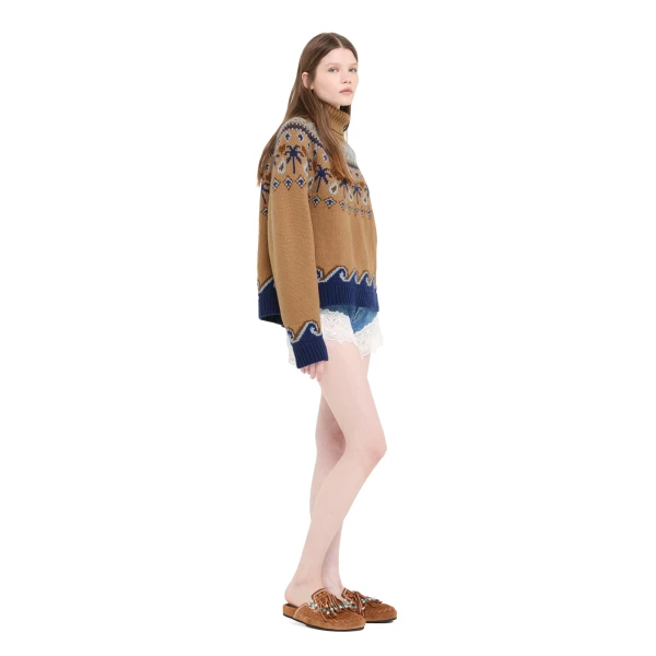 Alanui Sweet Winter Turtleneck in Camel Multicolour