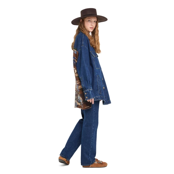 Alanui Tex-Hawaii Roundtrip Denim Overshirt in Medium Wash