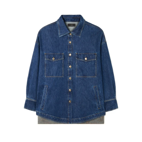 Alanui Tex-Hawaii Roundtrip Denim Overshirt in Medium Wash