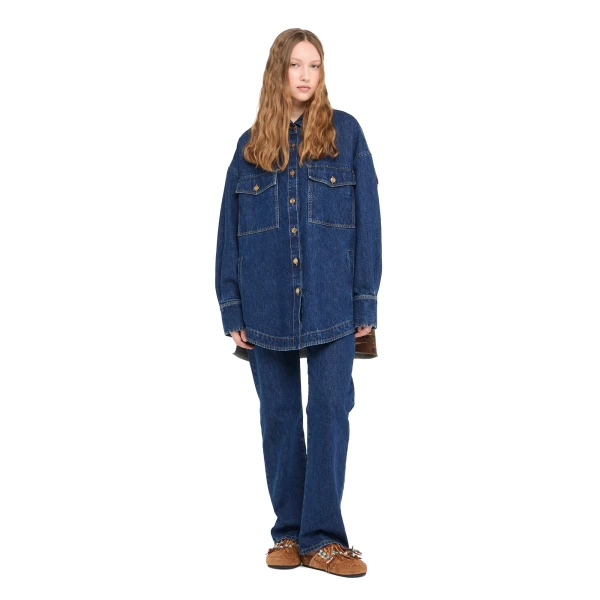 Alanui Tex-Hawaii Roundtrip Denim Overshirt in Medium Wash