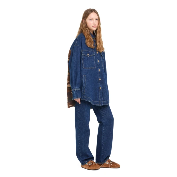 Alanui Tex-Hawaii Roundtrip Denim Overshirt in Medium Wash