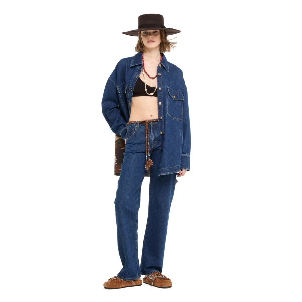 Alanui Tex-Hawaii Roundtrip Regular Denim Pants in Medium Wash