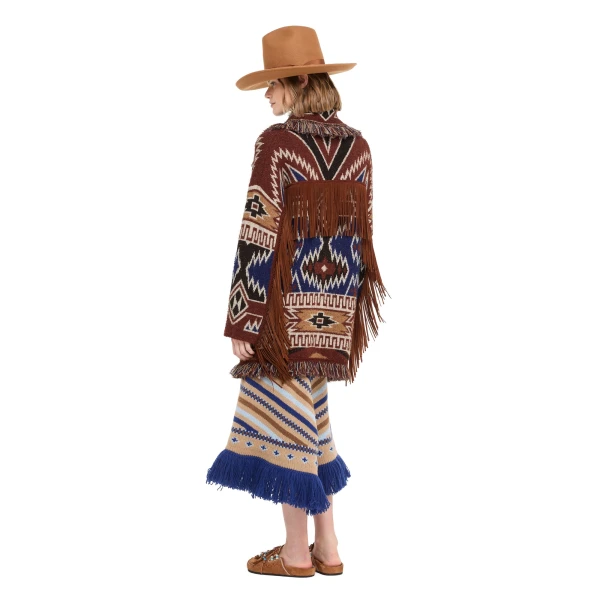 Alanui The Amazing Journey Cardigan in Night Blue and Tabacco