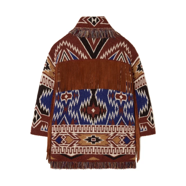 Alanui The Amazing Journey Cardigan in Night Blue and Tabacco