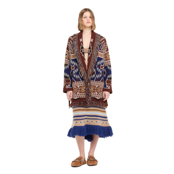 Alanui The Amazing Journey Cardigan in Night Blue and Tabacco