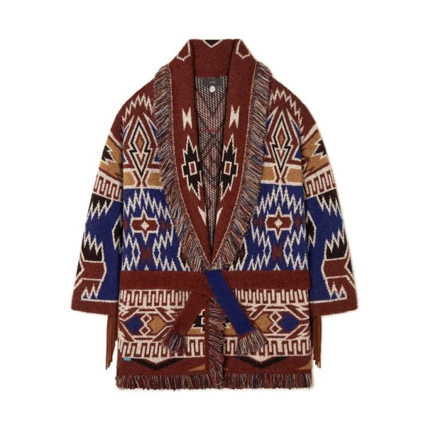 Alanui The Amazing Journey Cardigan in Night Blue and Tabacco