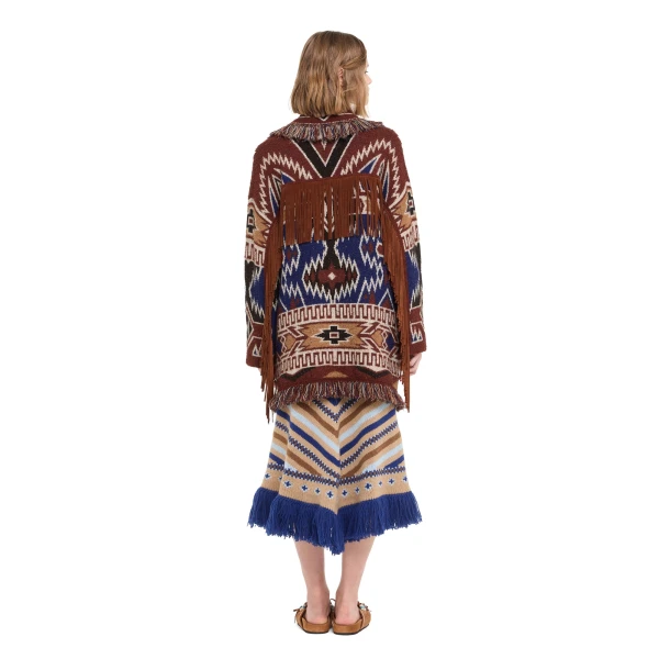 Alanui The Amazing Journey Cardigan in Night Blue and Tabacco