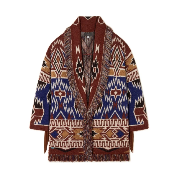 Alanui The Amazing Journey Cardigan in Night Blue and Tabacco | Cardigan | Coveti