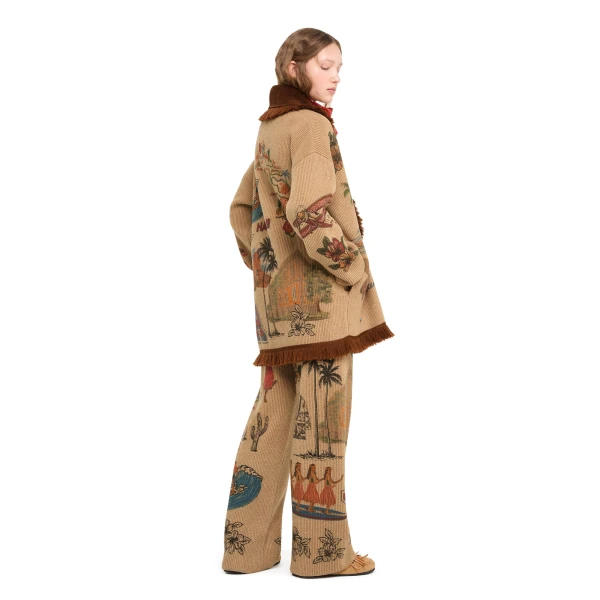 Alanui The Decade Cardigan in Camel and Tabacco