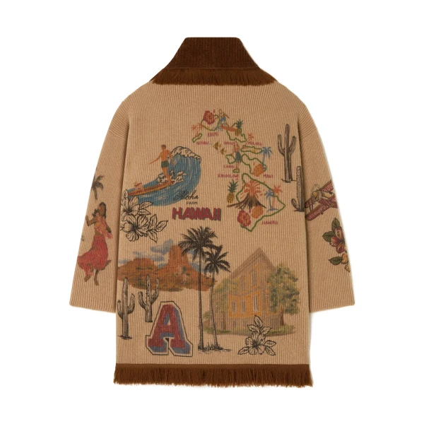 Alanui The Decade Cardigan in Camel and Tabacco