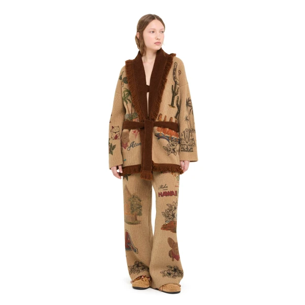 Alanui The Decade Cardigan in Camel and Tabacco