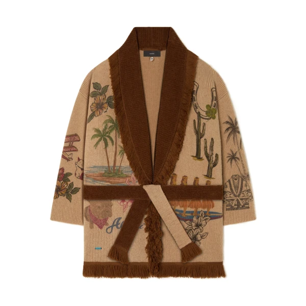 Alanui The Decade Cardigan in Camel and Tabacco