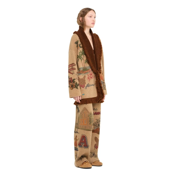 Alanui The Decade Cardigan in Camel and Tabacco